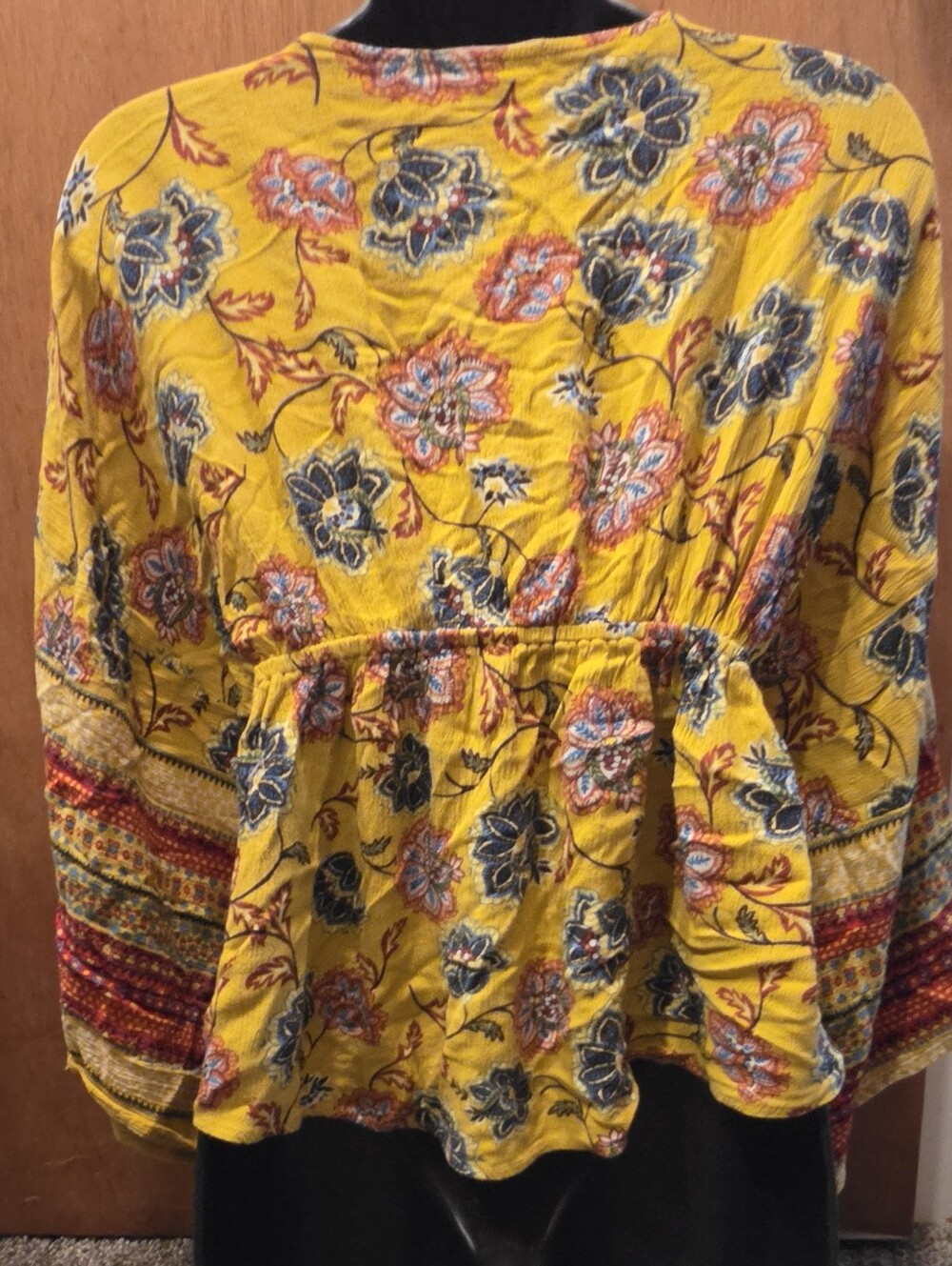 Anthropologie Liberty Love Mustard Floral Tie-Front Tunic SzS - Picture 6 of 7